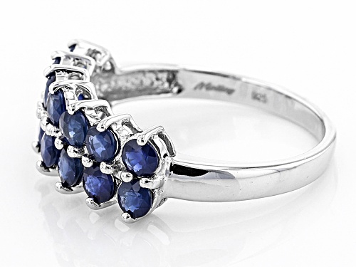 Exotic Jewelry Bazaar™ 1.78ctw Round Kanchanaburi Sapphire Sterling Silver 2-Row Band Ring - Size 12