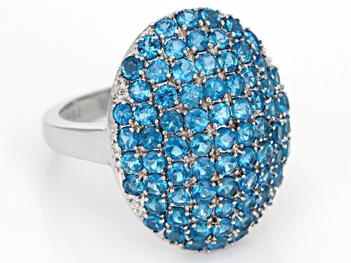 Exotic Jewelry Bazaar™ 3.00ctw 2mm Round Neon Apatite Rhodium Over Silver Cluster Ring - Size 6