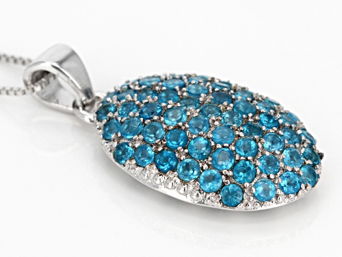 Exotic Jewelry Bazaar™ 2.28ctw 2mm Round Neon Apatite Rhodium Over Silver Pendant With Chain