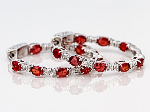 Exotic Jewelry Bazaar™ 3.72ctw Red Winza Sapphire & White Zircon Rhodium Over Silver Hoop Earrings