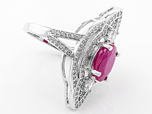 Exotic Jewelry Bazaar™ 4.04ctw Kenya Ruby And White Zircon Rhodium Over Silver Ring - Size 7