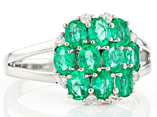 Exotic Jewelry Bazaar™ 1.30ctw Colombian Emerald And .14ctw White Zircon Rhodium Over Silver Ring - Size 8