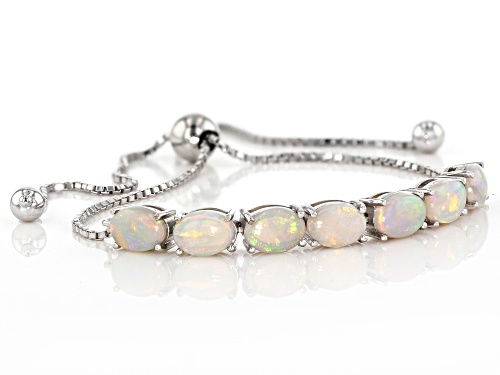 Exotic Jewelry Bazaar™ 2.38ctw Australian Opal Rhodium Over Silver Bolo Bracelet Adjusts 6