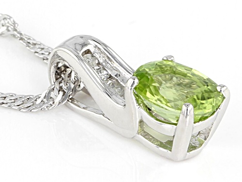 Exotic Jewelry Bazaar™ .83ct Peridot & .03ctw 4 Diamond Accent Rhodium Over Silver Slide W/Chain