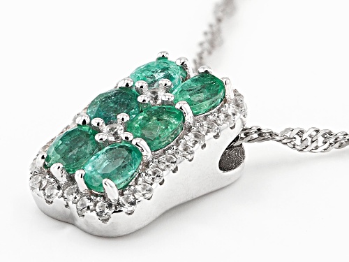 Exotic Jewelry Bazaar™.80ctw Colombian Emerald with .41ctw Zircon Rhodium Over Silver Pendant/chain