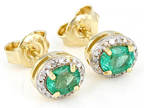Exotic Jewelry Bazaar™.52ctw Emerald with .03ctw Diamond 18k Yellow Gold Over Silver Earrings