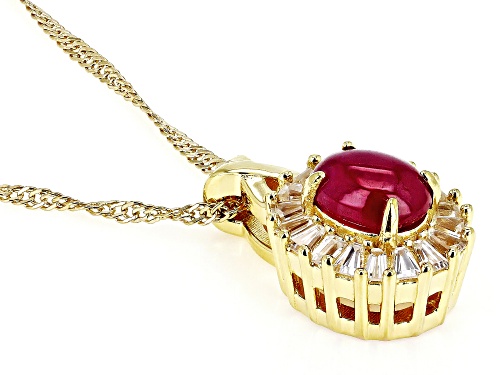 Exotic Jewelry Bazaar™ 8x6mm Greenland Ruby & White Zircon 18k Yellow Gold Over Silver Pendant/Chain