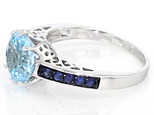 4.27ct Round Glacier Topaz™ With .38ctw Round Blue Sapphire Rhodium Over Sterling Silver Ring - Size 10