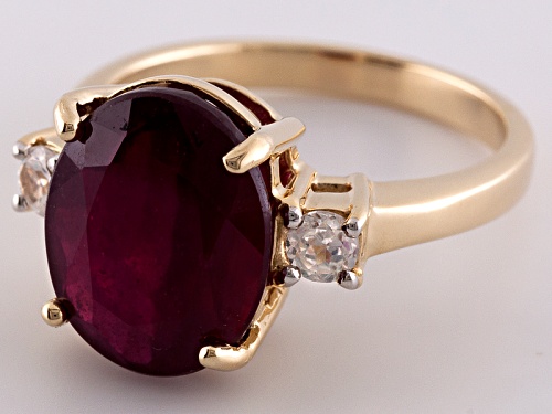 6.50ct Oval Mahaleo® Ruby With .29ctw Round White Zircon 10k Yellow Gold Ring - Size 8
