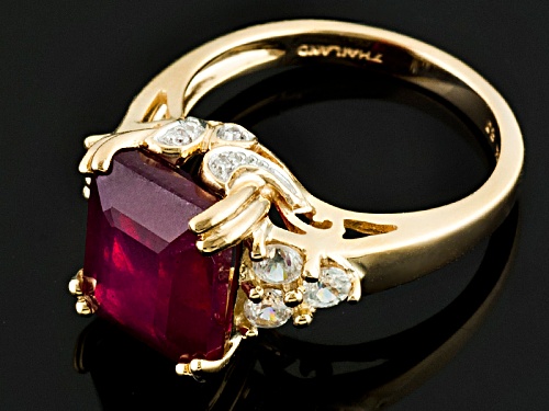 4.60ct Mahaleo® Ruby With .54ctw White Zircon And .01ctw White Diamond Accents 10k Yellow Gold Ring - Size 8.5