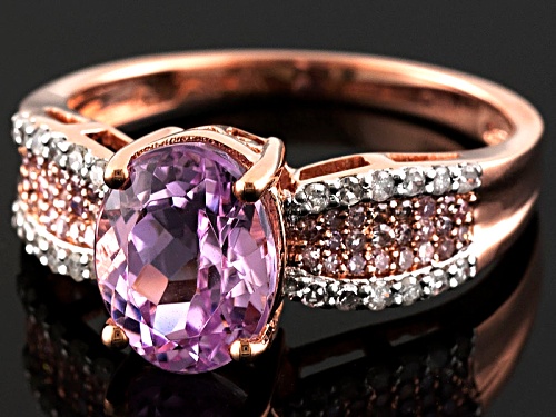 2.05ct Oval Kunzite With .11ctw Round Pink And .13ctw Round White Diamonds 10k Rose Gold Ring - Size 12