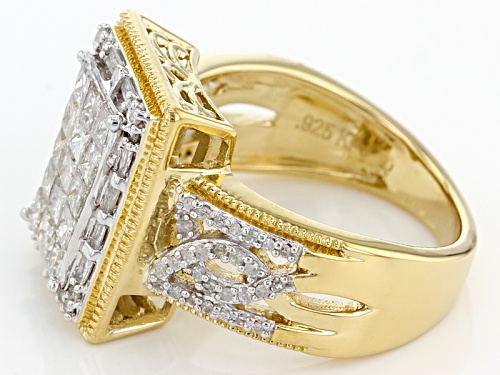 Engild™ 1.30ctw Princess Cut Round And Baguette White Diamond 14k Yellow Gold Over Silver Ring - Size 6