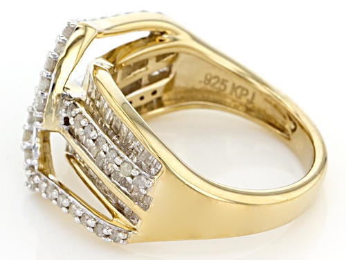 Engild™ .87ctw Baguette & Round White Diamond 14k Yellow Gold Over Sterling Silver Crossover Ring - Size 7