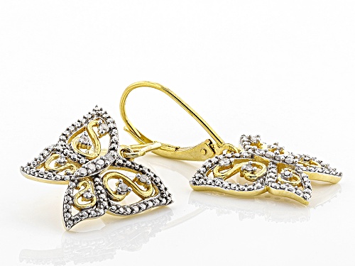 Engild™ .15ctw Round White Diamond 14k Yellow Gold Over Sterling Silver Butterfly Earrings