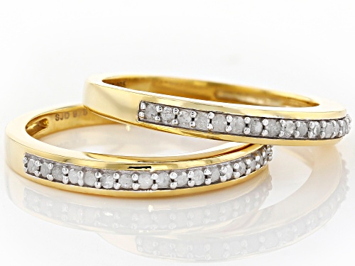 ENGILD(TM) .33ctw White Diamond 14k Yellow Gold over Sterling Silver Set of 2 Matching Band Rings - Size 10