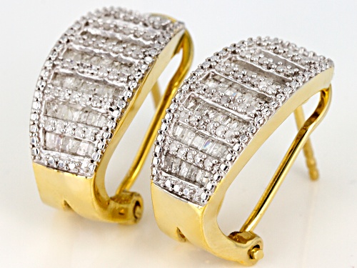 Engild™ 0.95ctw Baguette And Round White Diamond 14k Yellow Gold Over Sterling Silver Earrings