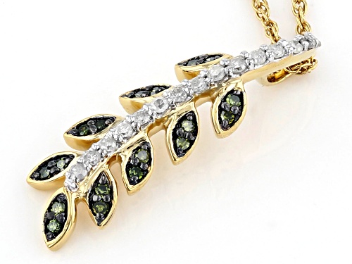 Engild™ 0.16ctw Green And White Diamond 14K Yellow Gold Over Sterling Silver Pendant With 18