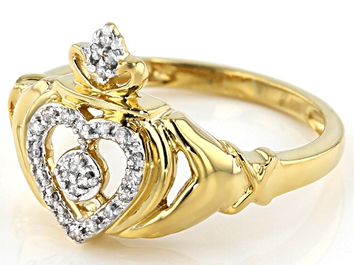 Engild™ 0.10ctw Round White Diamond 14K Yellow Gold Over Sterling Silver Claddagh Ring - Size 7