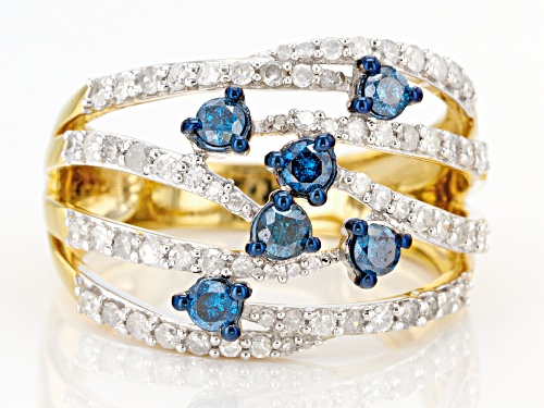 Engild™ 1.00ctw Round White And Blue Velvet Diamonds™ 14k Yellow Gold Over Sterling Silver Ring - Size 6
