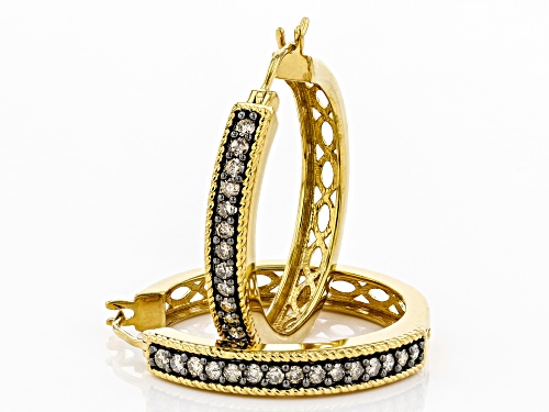 Engild™ 0.55ctw Round Champagne Diamond 14k Yellow Gold Over Sterling Silver Hoop Earrings