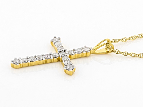 Engild™ .50ctw Round White Diamond 14K Yellow Gold Over Sterling Silver Cross Pendant With Chain