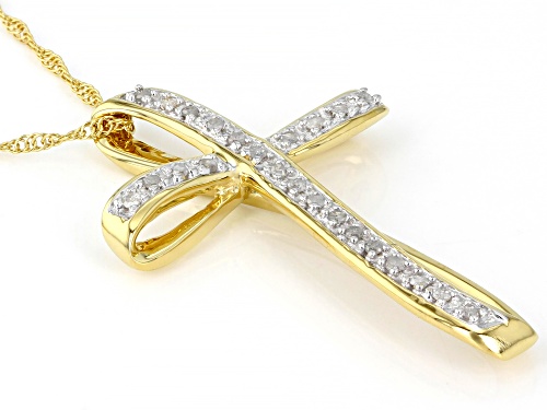 Engild™ .18ctw Round White Diamond 14K Yellow Gold Over Sterling Silver Cross Pendant With Chain