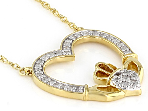 Engild™ 0.20ctw Round White Diamond 14k Yellow Gold Over Sterling Silver Claddagh Necklace - Size 18