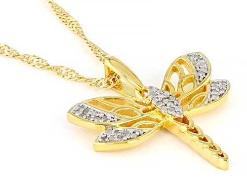 Engild™ 0.15ctw Round White Diamond 14k Yellow Gold Over Sterling Silver Dragonfly Pendant