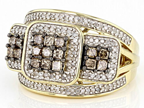 Engild™ 1.00ctw Champagne And White Diamond 14k Yellow Gold Over Sterling Silver Quad Ring - Size 6