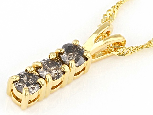 Engild™ 0.45ctw Round Champagne Diamond 14k Yellow Gold Over Sterling Silver 3-Stone Pendant