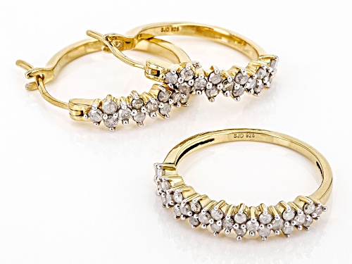 Engild™ 1.10ctw Round White Diamond 14k Yellow Gold Over Sterling Silver Ring & Earring Jewelry Set