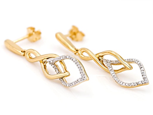 Engild™ 0.10ctw Round White Diamond 14k Yellow Gold Over Sterling Silver Dangle Earrings