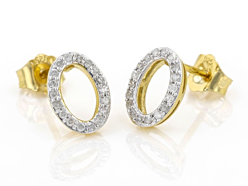 Engild™ 0.15ctw Round White Diamond 14k Yellow Gold Over Sterling Silver Oval Earrings
