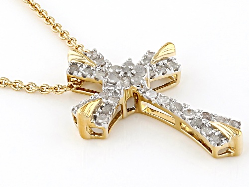 Engild™ 0.25ctw Round White Diamond 14k Yellow Gold Over Sterling Silver Cross Slide Pendant