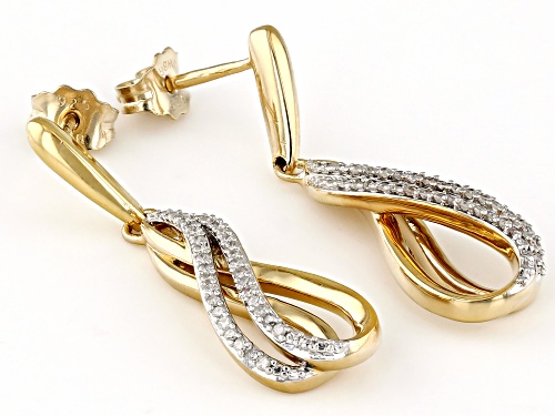 Engild™ 0.15ctw Round White Diamond 14k Yellow Gold Over Sterling Silver Dangle Earrings