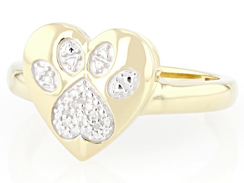 Engild™ Round White Diamond Accent 14k Yellow Gold Over Sterling Silver Paw Print Heart Ring - Size 7