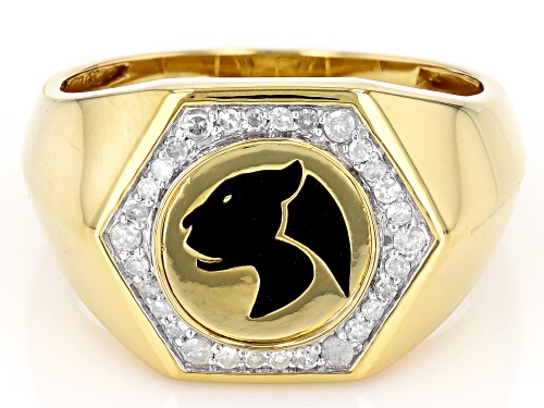 Engild™ 0.25ctw Round White Diamond 14k Yellow Gold Over Sterling Silver Mens Panther Signet Ring - Size 10