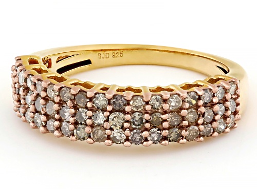 Engild™ 0.75ctw Round Champagne Diamond 14k Yellow Gold Over Sterling Silver Multi-Row Band Ring - Size 6