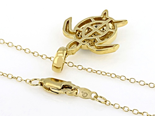 Engild™ 0.10ctw Round White Diamond 14k Yellow Gold Over Sterling Silver Turtle Pendant With Chain