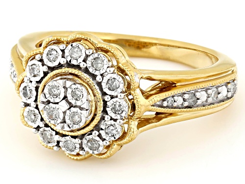Engild™ 0.17ctw Round White Diamond 14k Yellow Gold Over Sterling Silver Cluster Ring - Size 5