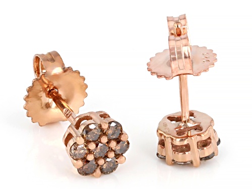 Engild™ 0.45ctw Round Champagne Diamond 14k Rose Gold Over Sterling Silver Cluster Stud Earrings