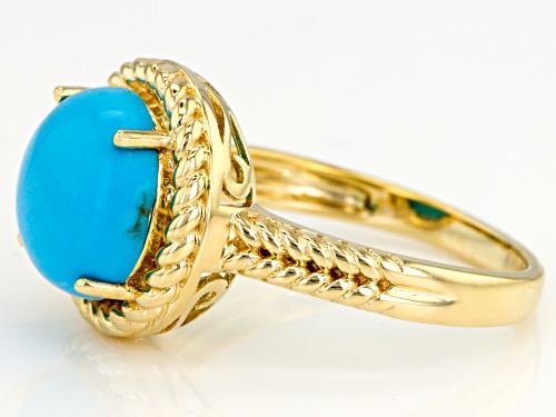 10mm Round Blue Cabochon Sleeping Beauty Turquoise 10k Yellow Gold Ring. - Size 9