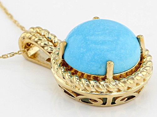 10mm round cabochon turquoise 10k yellow gold pendant with chain.