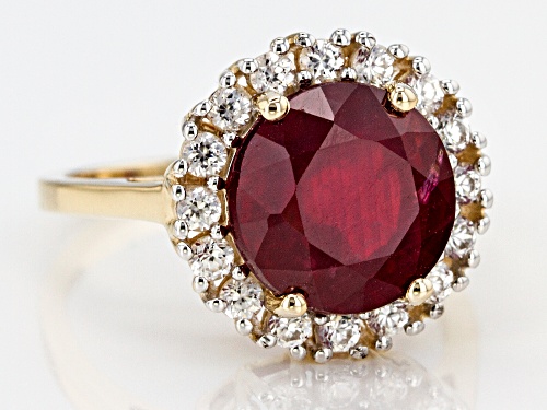 3.75ct round Mahaleo® ruby with .70ctw round white zircon 10K yellow gold ring - Size 9