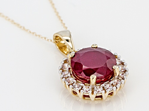 3.75ct Mahaleo® Ruby with .70ctw White Zircon 10K Yellow Gold Pendant with Chain