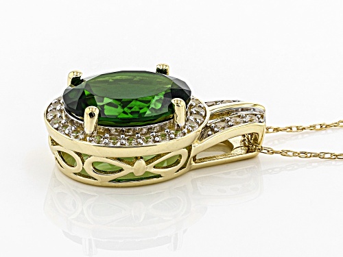 3.15ct Oval Russian Chrome Diopside With .35ctw White Zircon 10k Yellow Gold Pendant With Chain