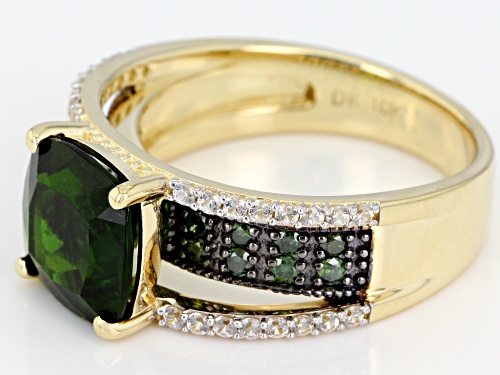 2.76ct Square Cushion Chrome Diopside .38ctw Zircon And .30ctw Green Diamond 10k Yellow Gold Ring - Size 8