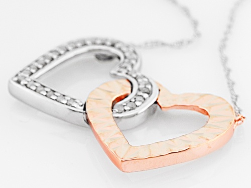 .16ctw Round White Diamond Rhodium And 14k Rose Gold Over Sterling Silver Heart Necklace - Size 19