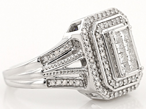 .50ctw Round And Princess Cut White Diamond Rhodium Over Sterling Silver Quad Ring - Size 6