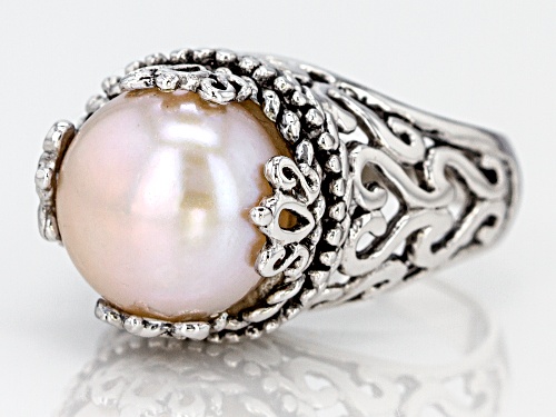 10.5mm Grande Natural Pink Cultured Freshwater Pearl Sterling Silver Ring - Size 7
